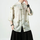 Men's Traditional Linen Shirt With Bamboo Pattern - Elegant & Comfortable