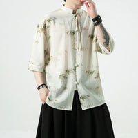 Men's Traditional Linen Shirt With Bamboo Pattern - Elegant & Comfortable