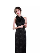 New Chinese Retro Cheongsam Sleeveless Black Qipao