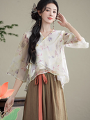 Floral Chiffon Top And High-Waist Wide-Leg Pants Two-Piece Set