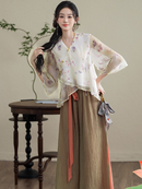 Floral Chiffon Top And High-Waist Wide-Leg Pants Two-Piece Set