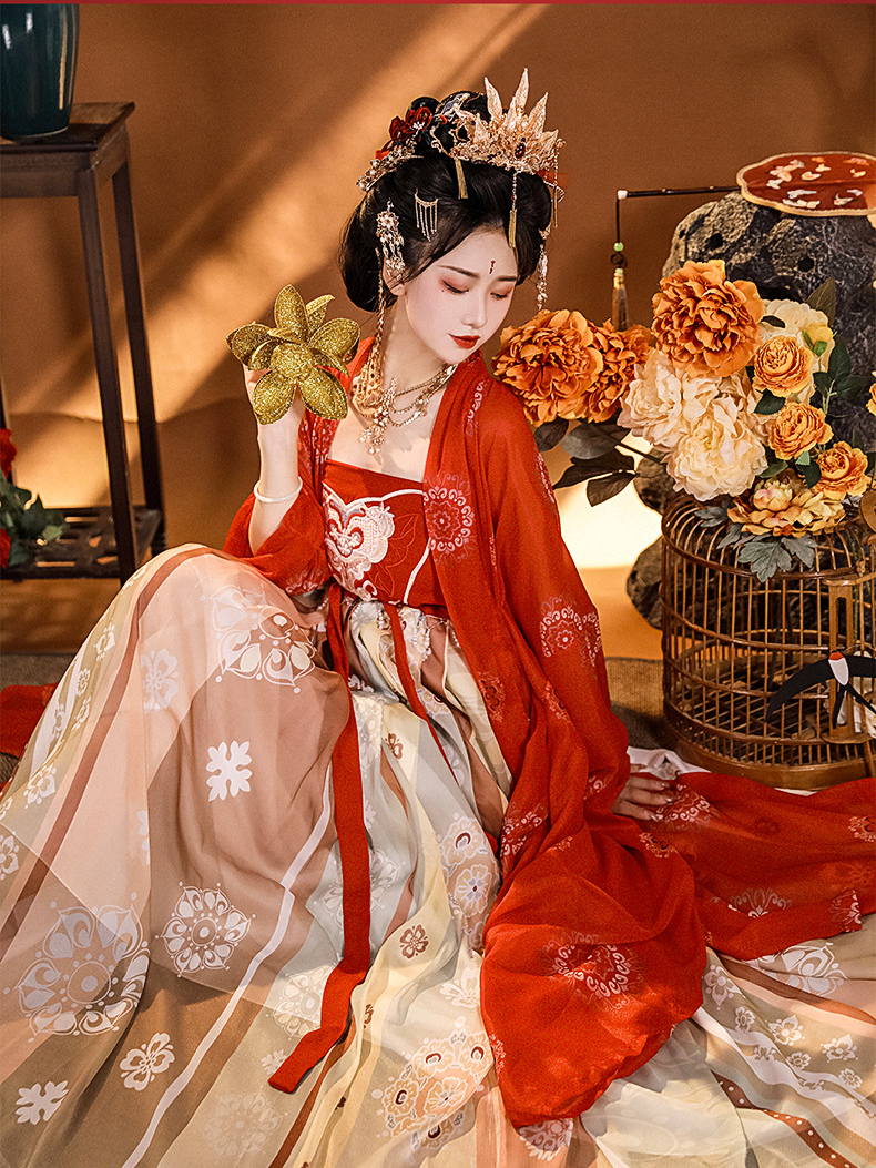 Elegant Red Traditional Hanfu Dress for Women Tang Dynasty