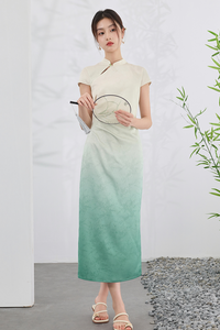 Elegant Gradient Cheongsam Midi Dress | Traditional Modern Qipao