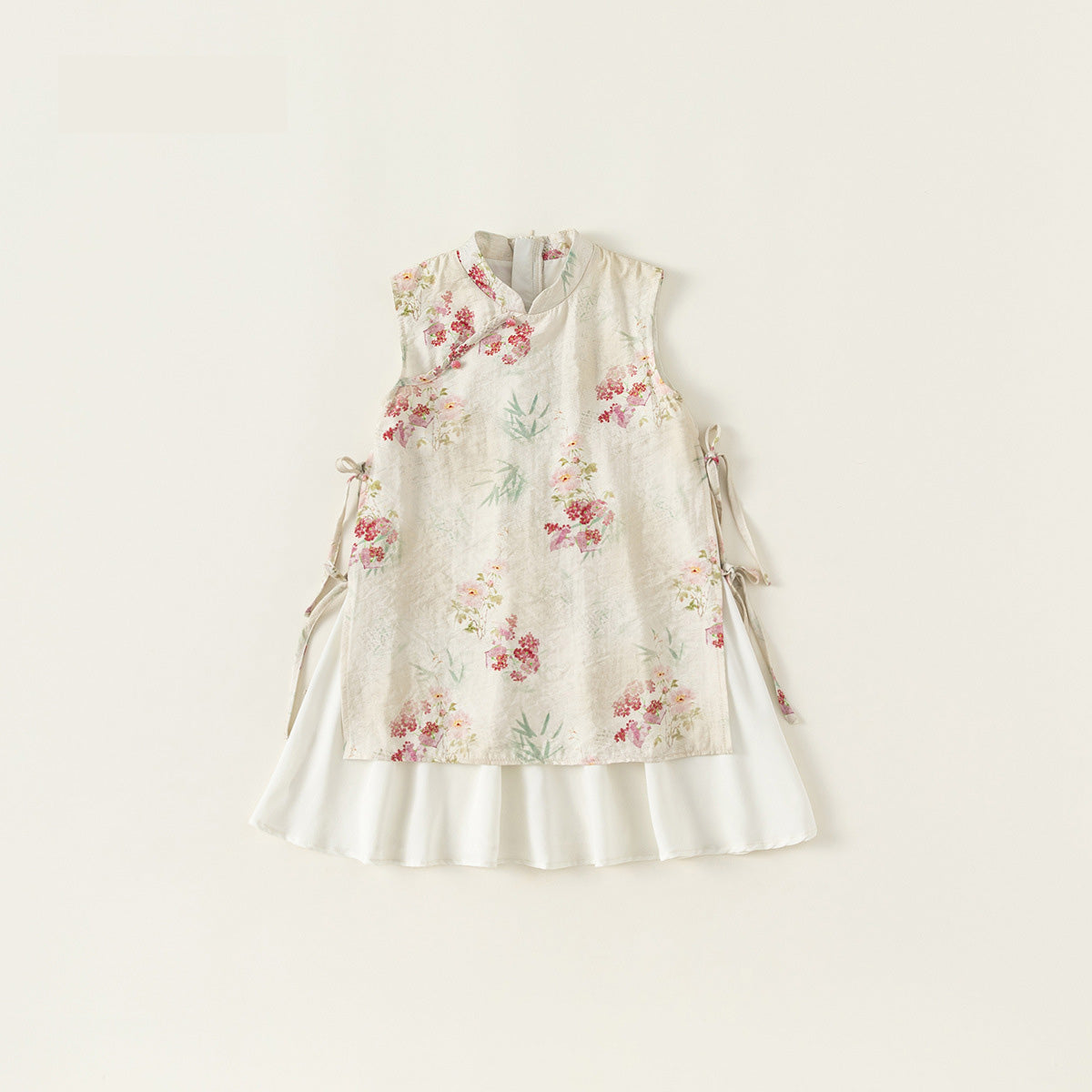 米色、绿色、粉色碎花女童汉服