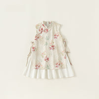 米色、绿色、粉色碎花女童汉服