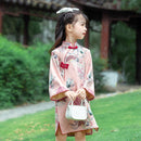 Girls' Long Sleeve Pink Floral Qipao