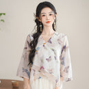 Butterfly Printed New Chinese Style Two-Piece Set