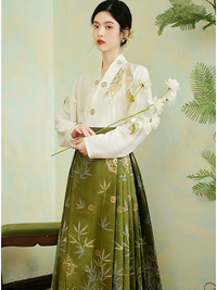 Elegant Bamboo Embroidered Hanfu Mamianqun Set for Women