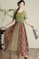 Bohemian Green Sheer Maxi Dress with Ethnic Patterns