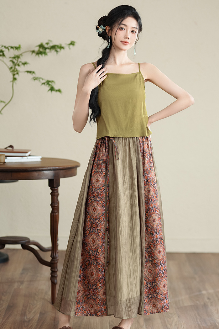 Bohemian Green Sheer Maxi Dress with Ethnic Patterns