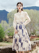 Elegant New Chinese Style Two-Piece Set – Artistic Top & Flowing Skirt