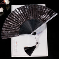 Exquisite Black Folding Hand Fan with Elegant Gift Box