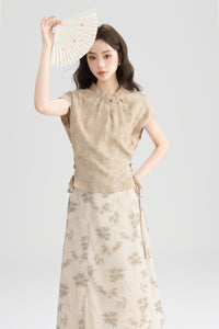 New Chinese Style short sleeve blouse and skirt set