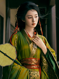 Elegant Green Hanfu Dress with Golden Details for Traditional Occasions