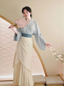 Elegant Two-Piece Flowing Hanfu Set with Light Blue Top and Cream Skirt