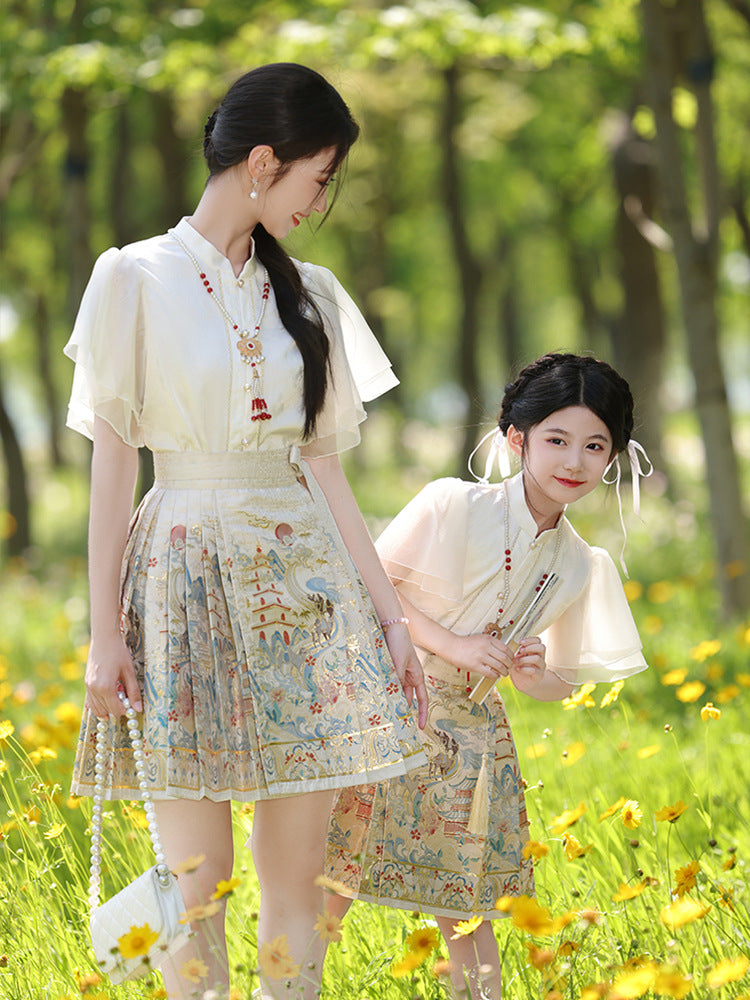 Mother-Daughter Hanfu Dress With Elegant Floral Print