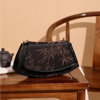 Elegant Chinese Bamboo Pattern Handbag With Beaded Handle For Hanfu Style