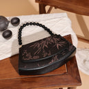 Elegant Chinese Bamboo Pattern Handbag With Beaded Handle For Hanfu Style