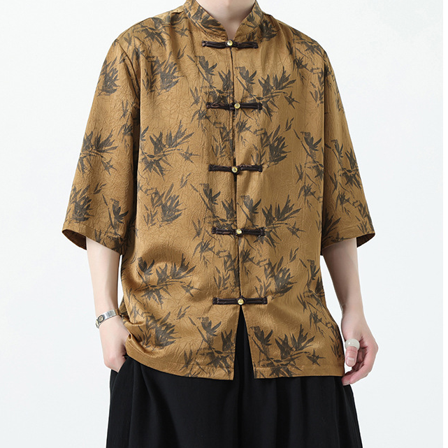 Men's Bamboo Pattern Shirt With Traditional Chinese Design