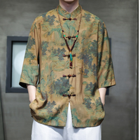 Traditional Chinese Men's Shirt With Scenic Landscape Design