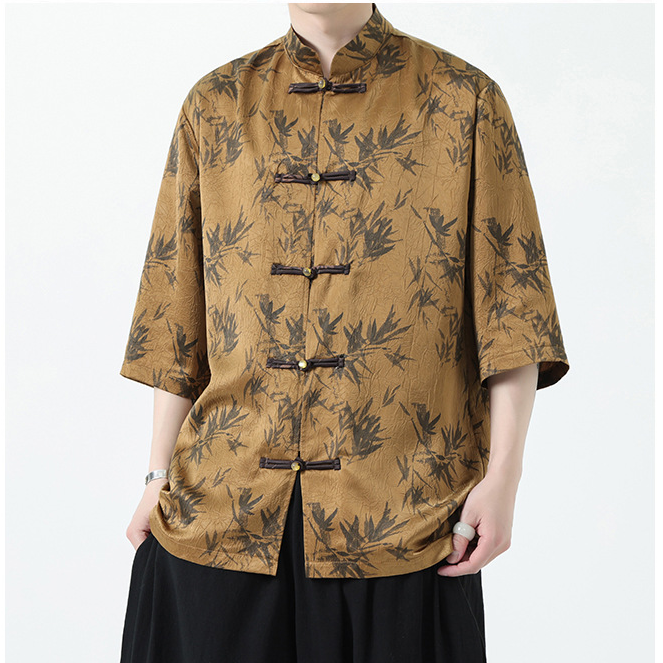 Men's Bamboo Pattern Shirt With Traditional Chinese Design