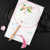 Handmade Chinese Round Fan With Rabbit And Cherry Blossom Embroidery