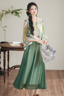 New Chinese Style Two-Piece Set with Flowing Green Skirt