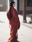 Qinhan Dynasty Hanfu Dress with Wide Sleeves and Vintage Embroidery - Red