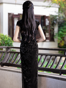 Velvet Embroidered Cheongsam Dress with Side Slit