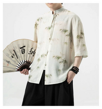 Men's Traditional Linen Shirt With Bamboo Pattern - Elegant & Comfortable