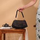 Elegant Chinese Bamboo Pattern Handbag With Beaded Handle For Hanfu Style