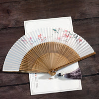 Elegant Bamboo Folding Fan with Cherry Blossom Pattern and Gift Box