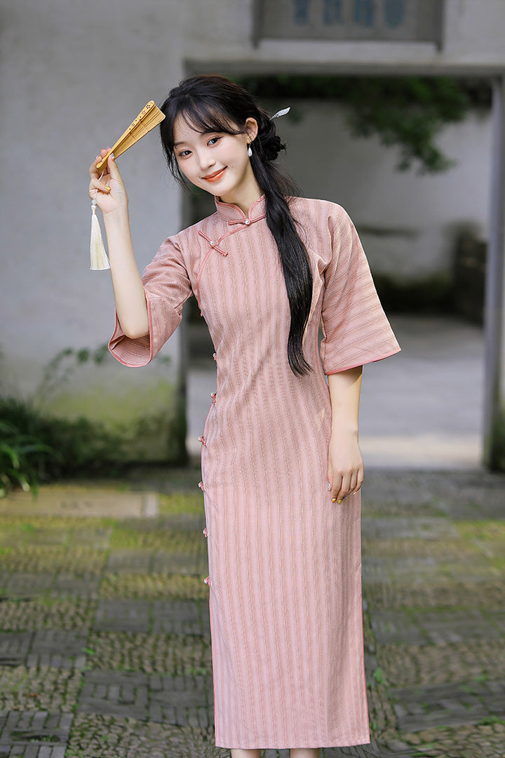 Autumn Full-Button Qipao | Side Frog Button Vintage Slim Cheongsam