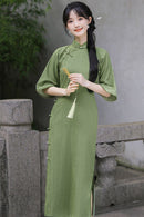 Autumn Full-Button Qipao | Side Frog Button Vintage Slim Cheongsam