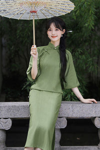 Autumn Full-Button Qipao | Side Frog Button Vintage Slim Cheongsam