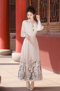 Embroidered Mamianqun Set | Elegant Long Sleeve Hanfu Dress