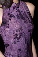 Modern Purple Fishtail Halter Qipao | Sleeveless Cheongsam Summer Dress
