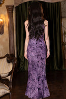 Modern Purple Fishtail Halter Qipao | Sleeveless Cheongsam Summer Dress