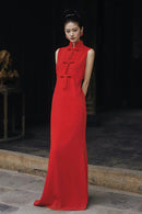 Modern Sleeveless Mandarin Collar Qipao | Elegant Retro Long Engagement Dress