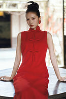 Modern Sleeveless Mandarin Collar Qipao | Elegant Retro Long Engagement Dress