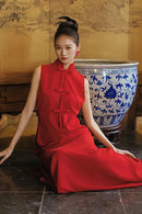 Modern Sleeveless Mandarin Collar Qipao | Elegant Retro Long Engagement Dress