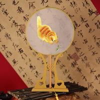 Double-Sided Embroidery Hand Fan – Cute Cat Design, Perfect for Hanfu