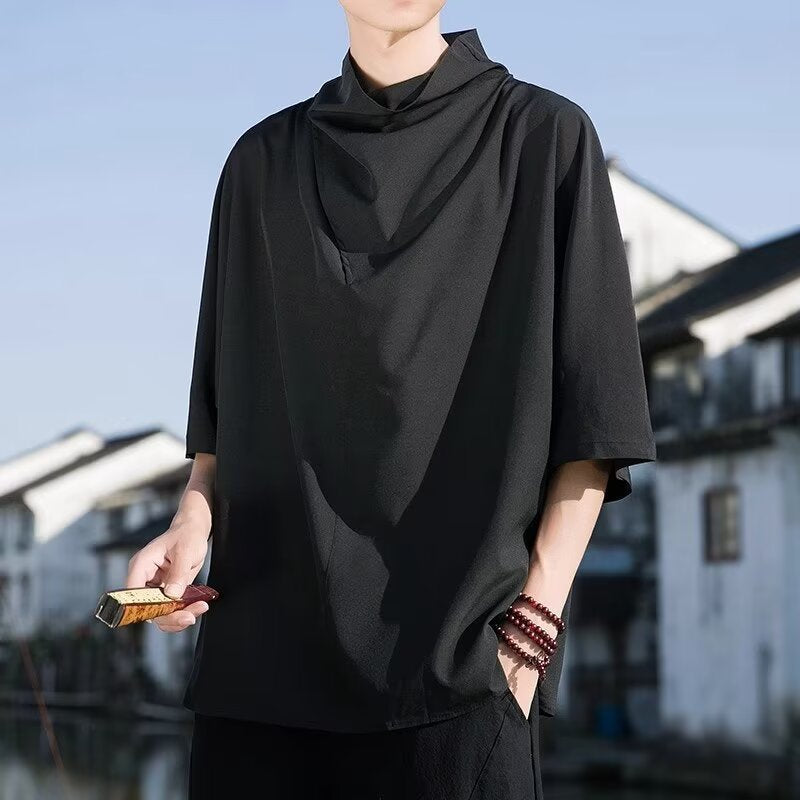 Chinese Style Loose High Collar Half Sleeve Shirt