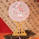 Double-Sided Embroidery Hand Fan – Elegant Floral Design with Rabbits, Perfect for Hanfu