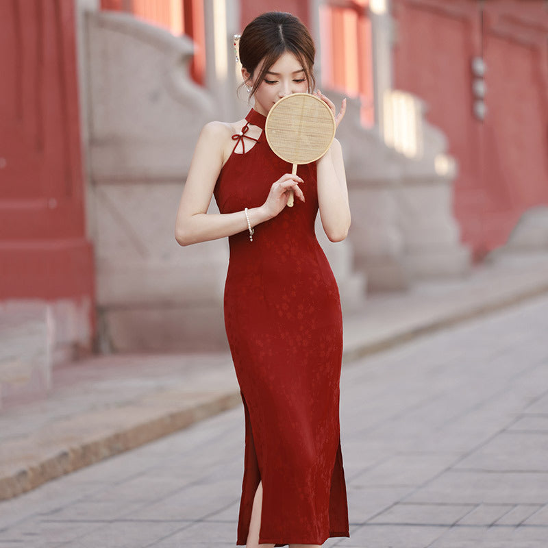 Elegant Red Cheongsam Dress New Chinese Year Qipao