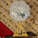 Double-Sided Embroidered Hand Fan With Orchid Design For Hanfu Decoration