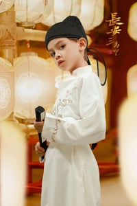 Boys' Hanfu Male Dress - Traditional White Embroidered Costume