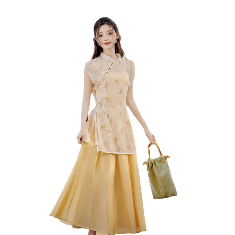 Elegant Yellow Flowing Gown Summer Dress for Special Occasions