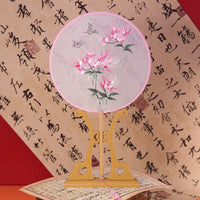 Double-Sided Embroidered Hand Fan With Spider Lily Design For Hanfu Decoration