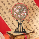 Double-Sided Embroidery Hand Fan – Elegant Floral Design with Butterfly, Perfect for Hanfu